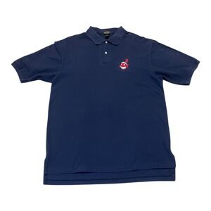 Genus Navy Blue Polo Shirt Cleveland Indians Chief Wahoo Logo Men's‎ Size L